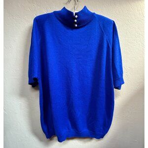 Harrington Park Womens Pearl Detail Mock Neck Sweater Pullover Short Sleeve Blue
